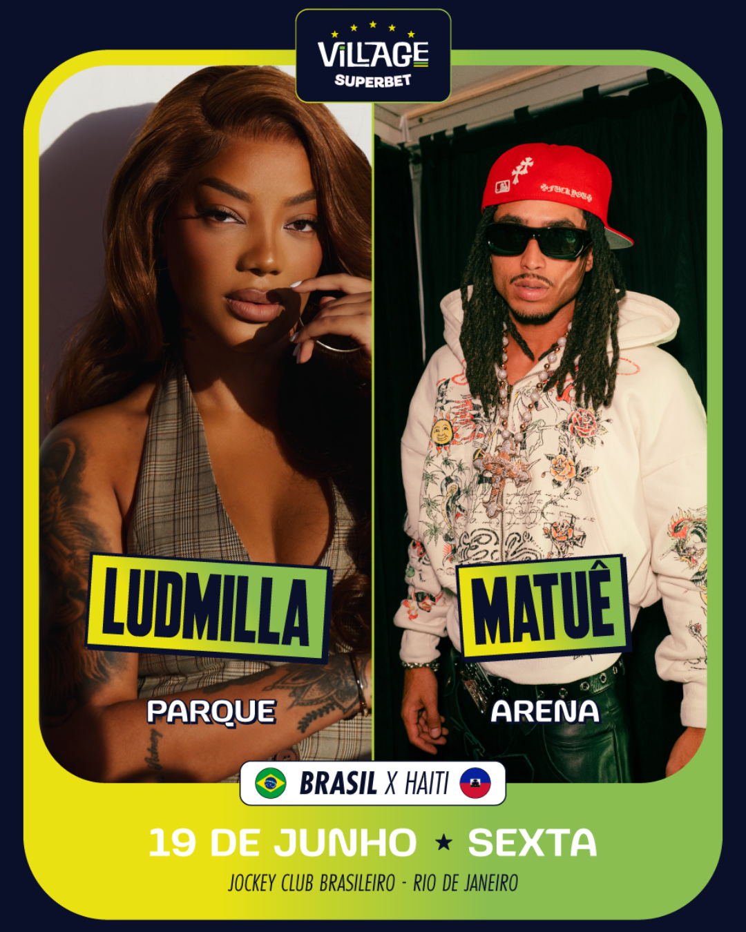 SHOW LUDMILLA MATUÊ VILLAGE CUPOM DE DESCONTO CÓDIGO DE DESCONTO RJSHOWS JOGO DO BRASIL BRASIL X HAITI